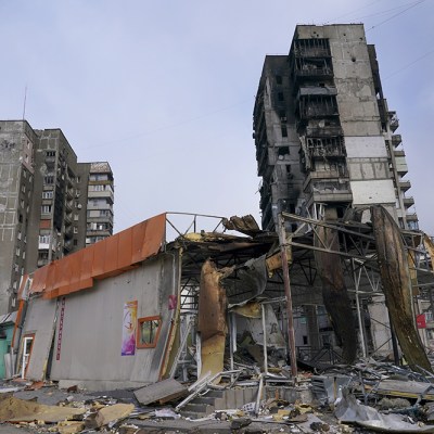 destroyed buildings in Mariupol city