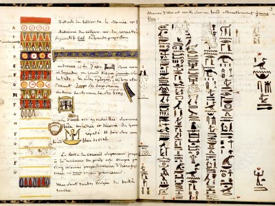 Jean-François Champollion's handwritten notebook with copies of the inscription of mummies (c. 1824–26). Courtesy: Museum of Turin. Photo: © BnF, Paris.
