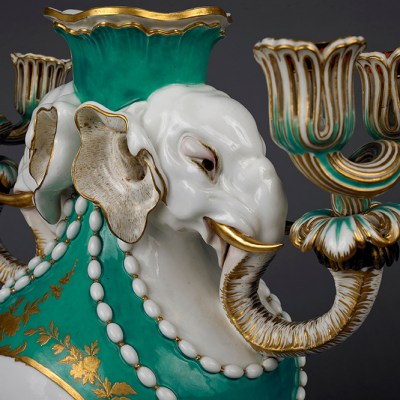 Vase with the head of an elephant (1757), designed by Jean Claude Chambellan Duplessis the Elder and painted by Charles-Nicolas Dodin for Sèvres. The Wallace Collection, London