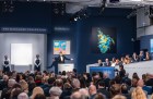 Sotheby’s Oliver Barker fields bids during the second Macklowe collection sale on 16 May 2022. Courtesy Sotheby's.
