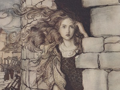 The Waiting Maid Sprang Down First and Maid Maleen Followed (1917), Arthur Rackham (1867–1939). Charles E. Young Research Library, UCLA