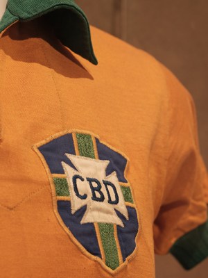 Installation view of Pelé’s shirt from the 1958 FIFA World Cup.