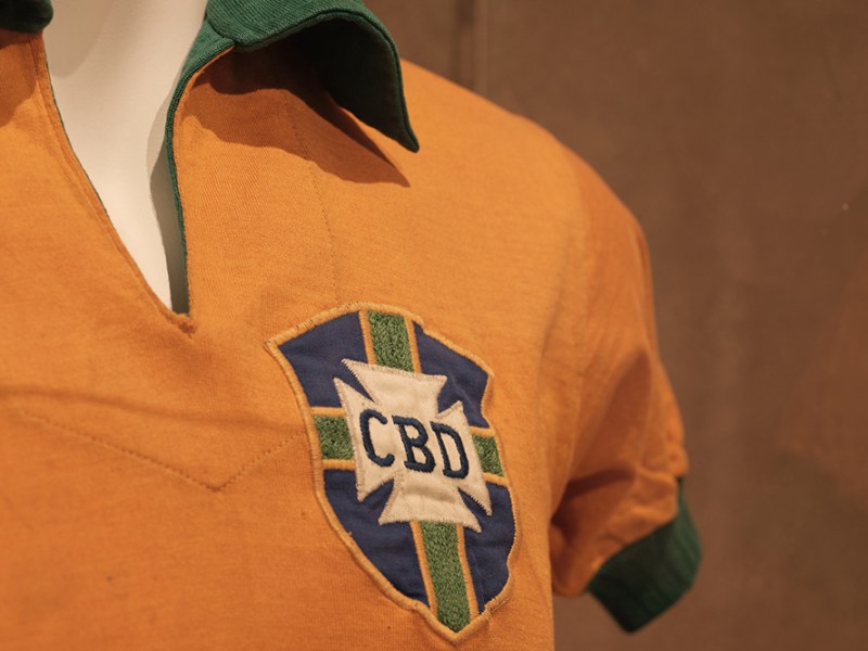 Installation view of Pelé’s shirt from the 1958 FIFA World Cup.