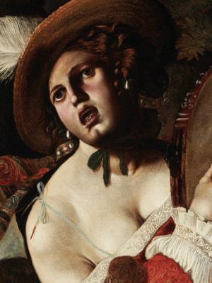 A young lady playing the tambourine, possibly Miriam the prophetess, sister of Moses (detail; first quarter of the 17th century), Pseudo-Caroselli. Agnews, London