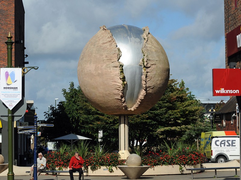 Cosmic Cycle (Rising Universe) in the centre of Horsham, West Sussex, commissioned to mark the bicentenary of the birth of Percy Bysshe Shelley and removed in 2016.