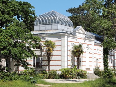 The pavilion of Indochina in the Garden of Tropical Agronomy René Dumont in Paris