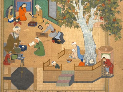 Layli and Qays at school from the Khamsa of Nezami Ganjavi (f. 196b from Or. 6180)