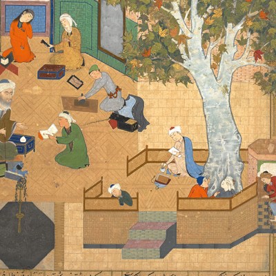 Layli and Qays at school from the Khamsa of Nezami Ganjavi (f. 196b from Or. 6180)