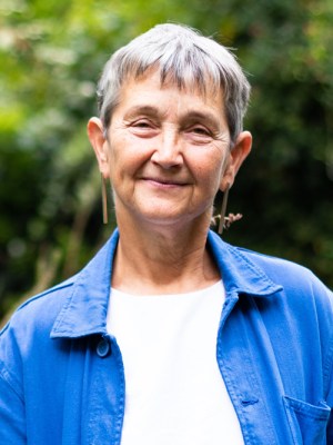 Frances Morris, photographed in the Tate Modern community garden in 2022. Photo: © Samia Meah