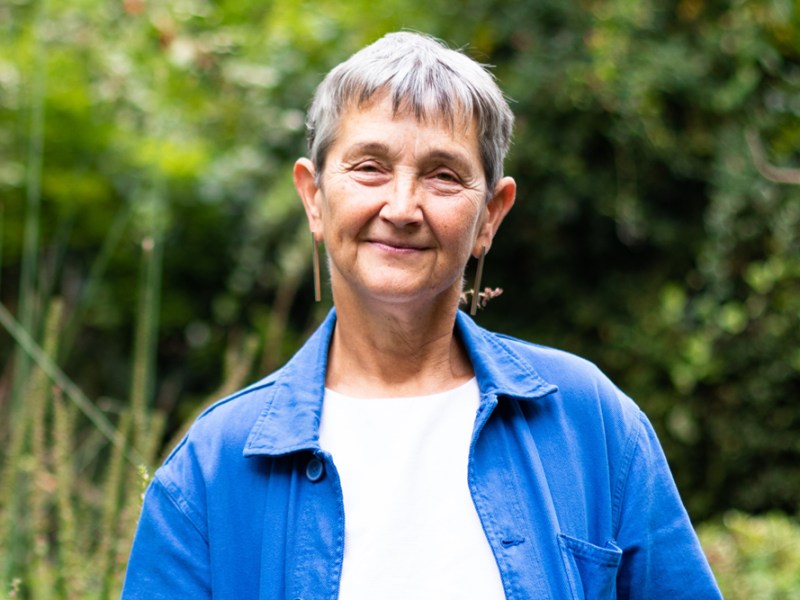 Frances Morris, photographed in the Tate Modern community garden in 2022. Photo: © Samia Meah