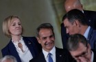 Liz Truss, with Greek Prime Minister Kyriakos Mitsotakis (second from left). Photo: Alastair Grant/Pool/Getty Image