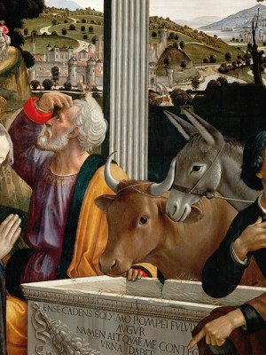 Adoration of the Shepherds (detail; 1485), Domenico Ghirlandaio. Santa Trinità, Florence