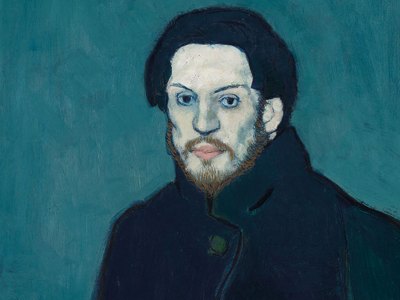 self-portrait of a man against a turquoise background