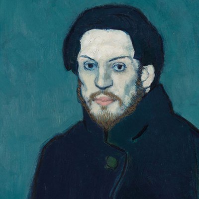 self-portrait of a man against a turquoise background
