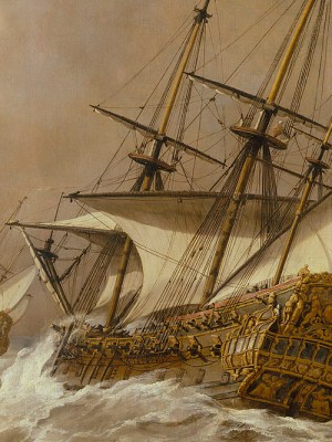 The ‘Resolution’ in a Gale (detail; c. 1678), Willem van de Velde the Younger. National Maritime Museum, London