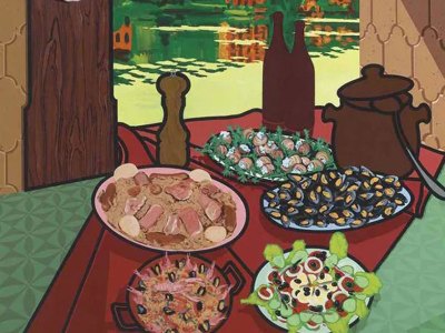 still life overlooking a river