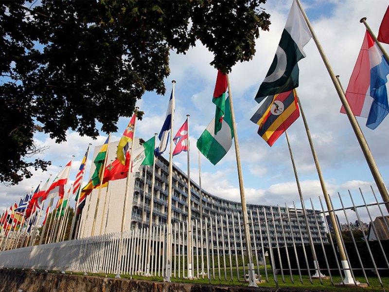 Flags flying out unesco headquarters