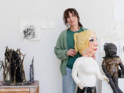 Klara Kristalova in her studio (2021), Magnus Karlsson. Courtesy the artist and Lehmann Maupin, New York, Hong Kong, Seoul, and London