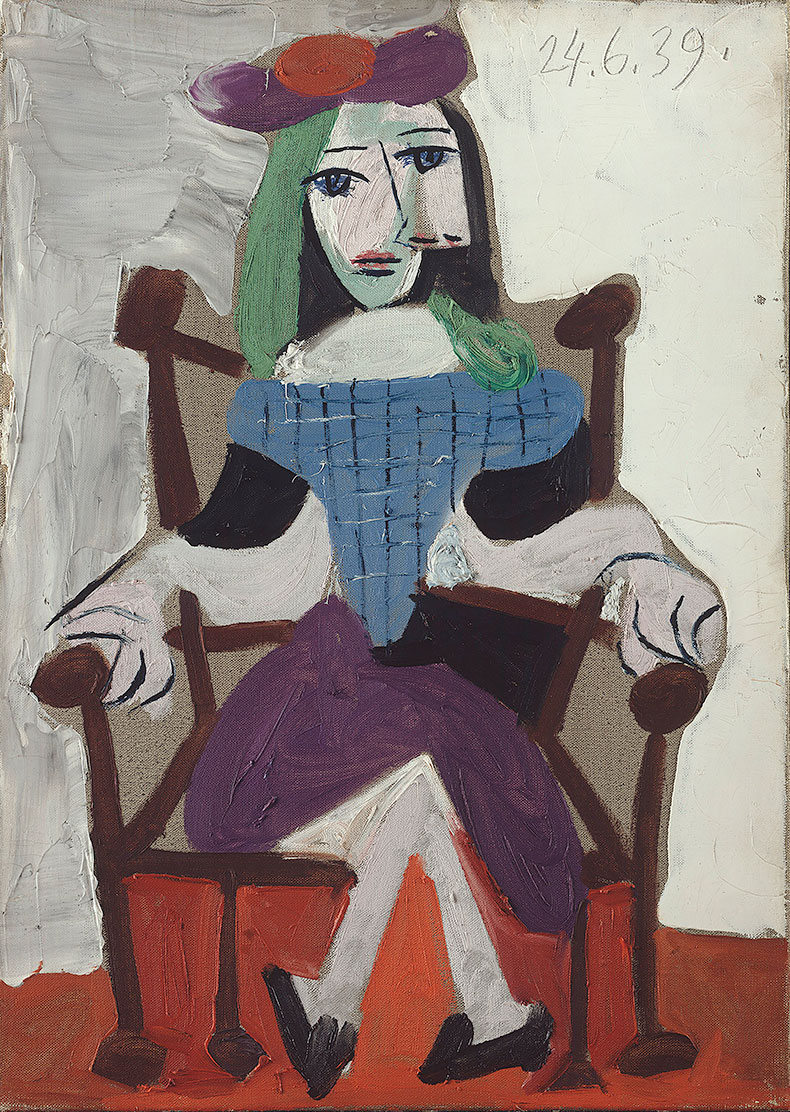 Woman sitting in an armchair (1939), Pablo Picasso. Photo: © Staatliche Museen zu Berlin, Nationalgalerie, Museum Berggruen/Jens Ziehe/Succession Picasso/VG Bild-Kunst, Bonn 2023(1939), Pablo Picasso. Photo: © Staatliche Museen zu Berlin, Nationalgalerie, Museum Berggruen/Jens Ziehe/Succession Picasso/VG Bild-Kunst, Bonn 2023