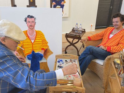 David Hockney painting Harry Styles